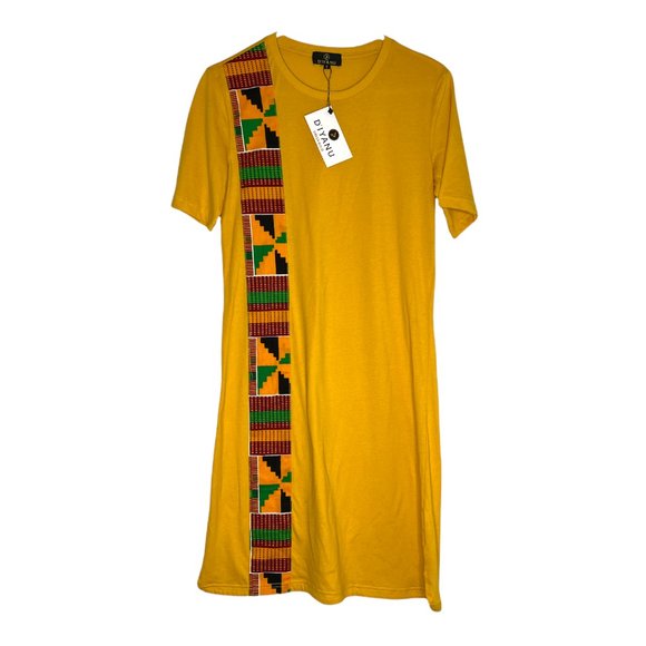 Diyanu Dresses & Skirts - Diyanu Mawa African Print T-Shirt Dress Size S Gold NWT